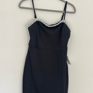 B Darlin Black Mini Dress with Pearl Accents